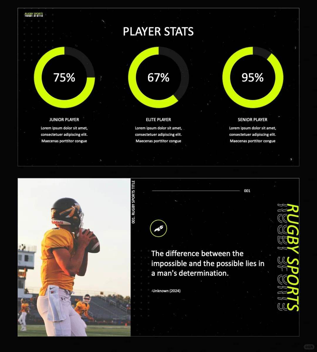 1043 Black and green color matching fashion sports style PPT template - whaledesign