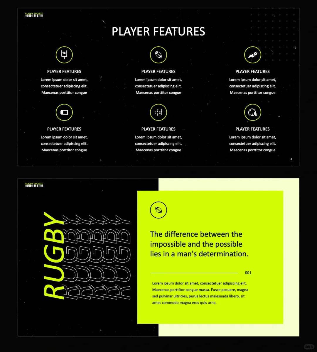 1043 Black and green color matching fashion sports style PPT template - whaledesign