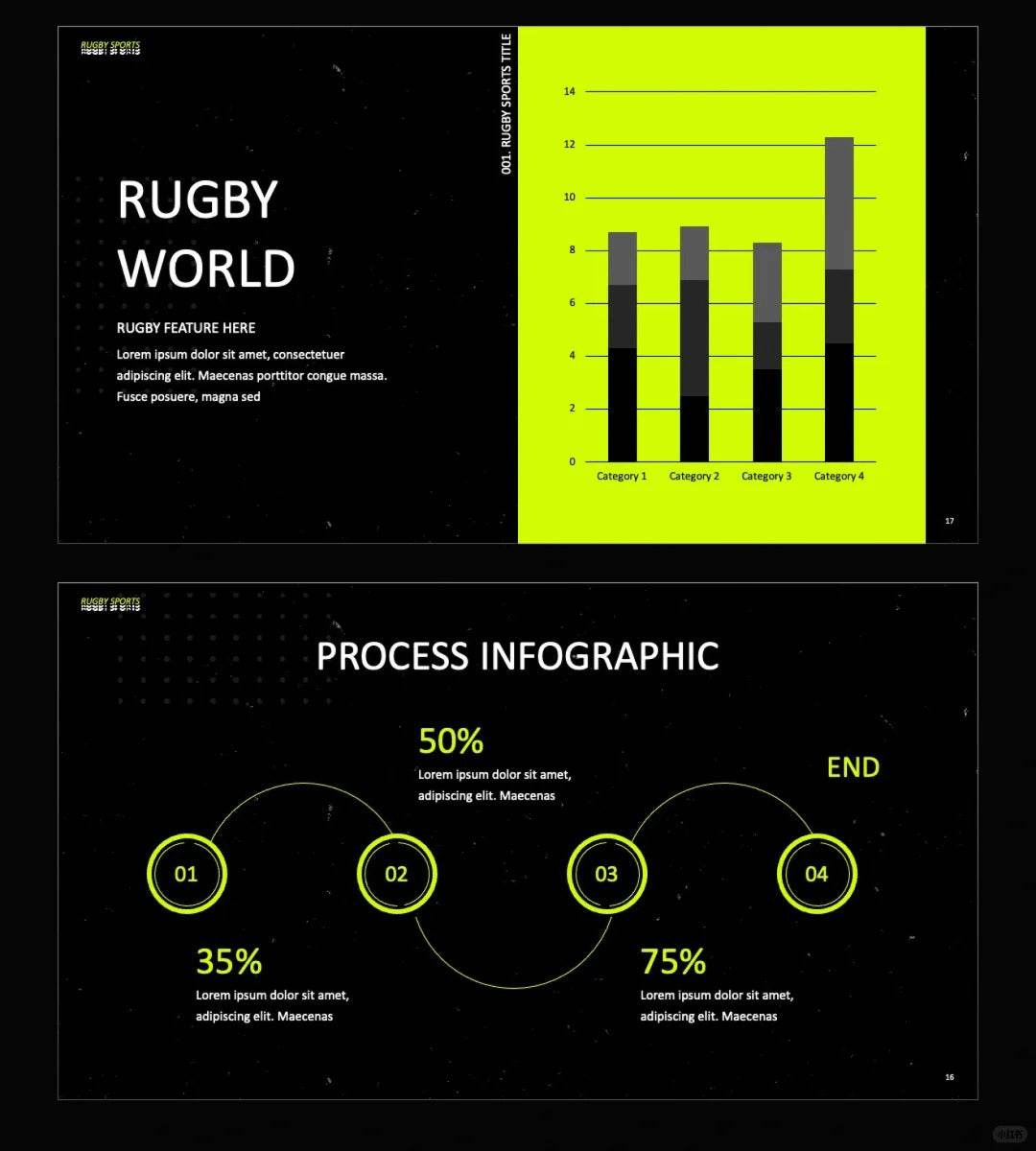 1043 Black and green color matching fashion sports style PPT template - whaledesign