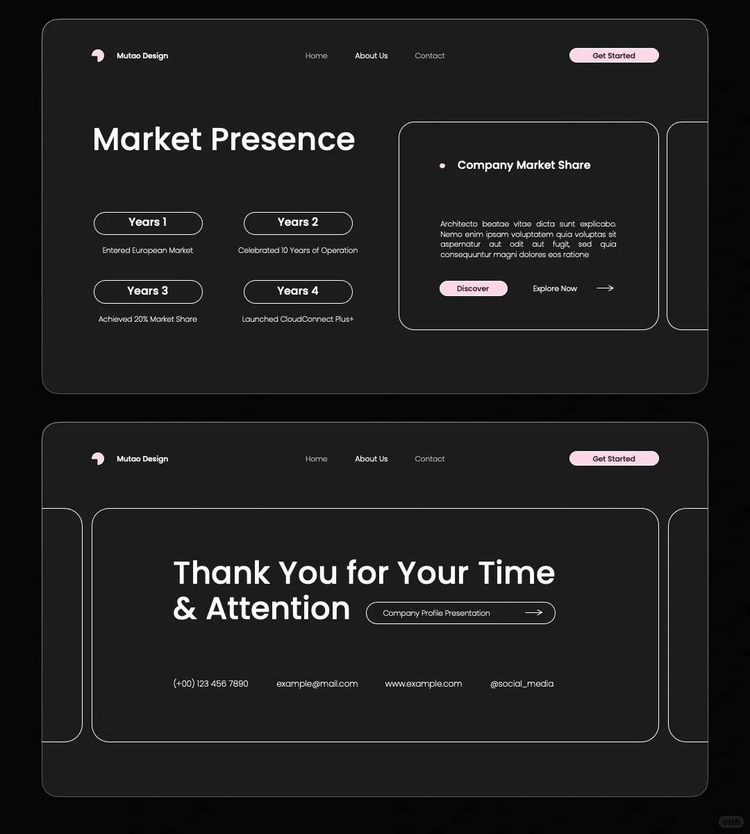 1048 Pink and black color minimalist PPT template - whaledesign