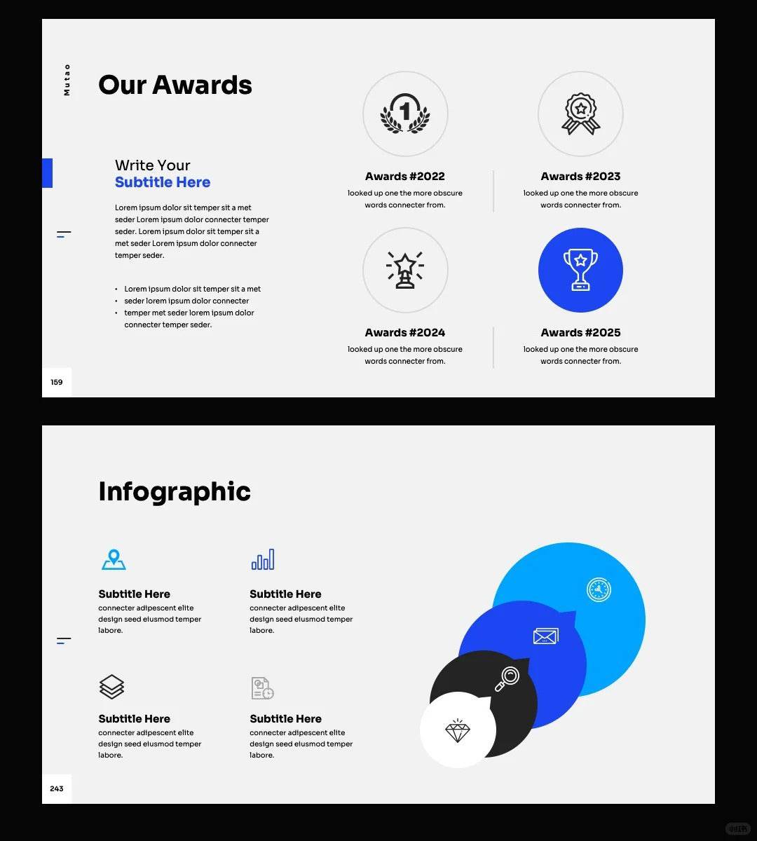 1052 Blue and white color advanced simple PPT template - whaledesign