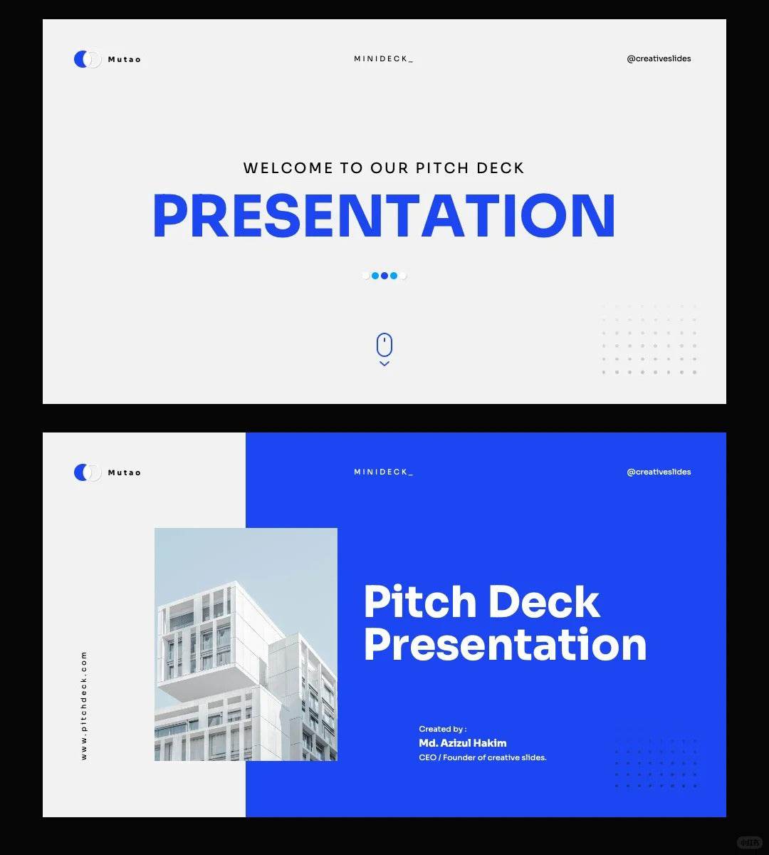 1052 Blue and white color advanced simple PPT template - whaledesign