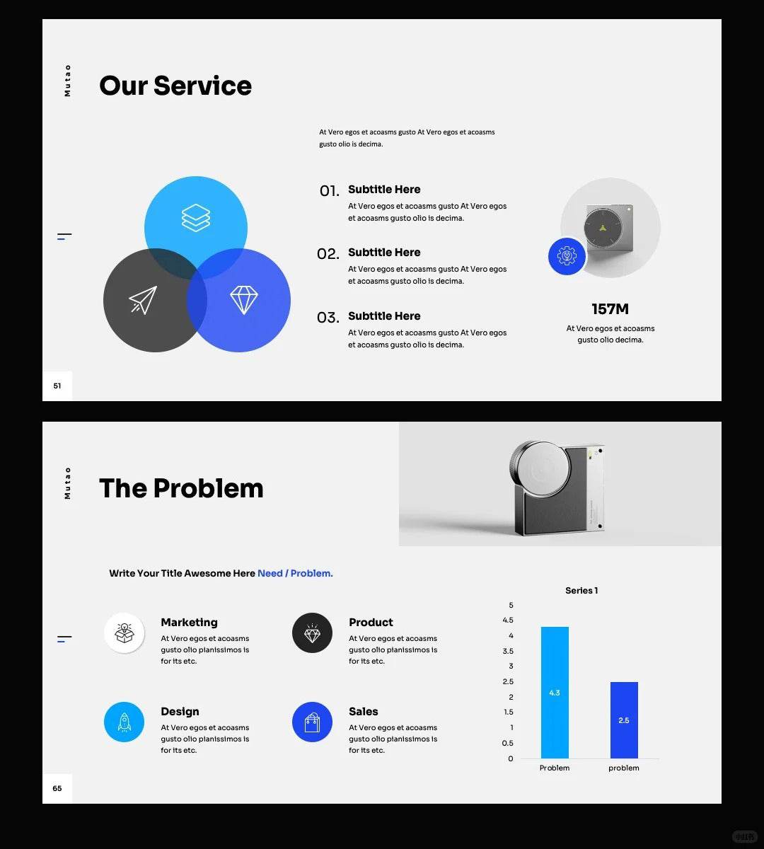 1052 Blue and white color advanced simple PPT template - whaledesign