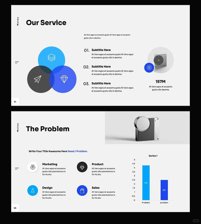1052 Blue and white color advanced simple PPT template - whaledesign