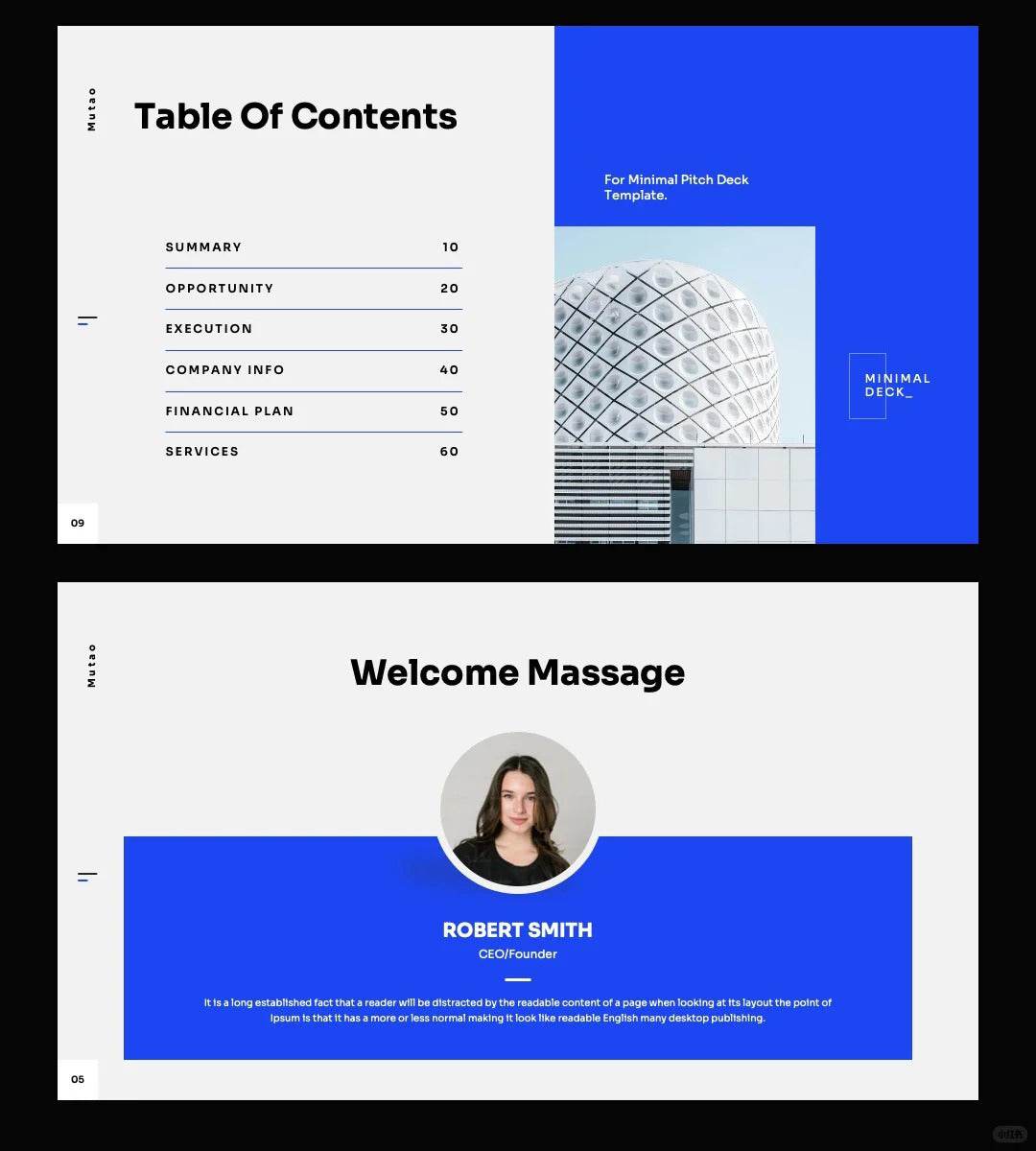 1052 Blue and white color advanced simple PPT template - whaledesign