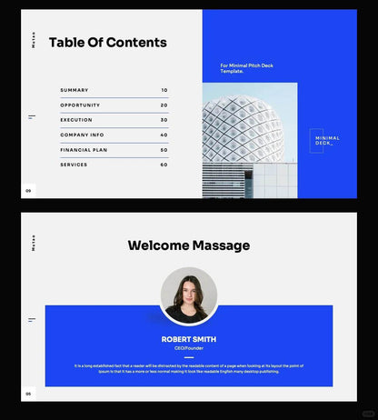 1052 Blue and white color advanced simple PPT template - whaledesign