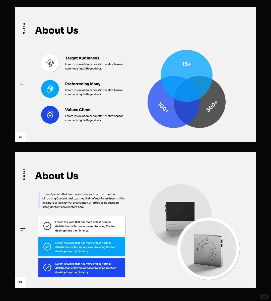1052 Blue and white color advanced simple PPT template - whaledesign