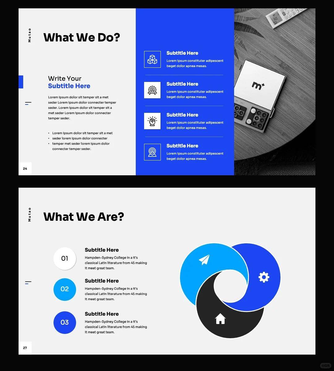 1052 Blue and white color advanced simple PPT template - whaledesign