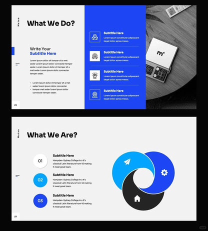 1052 Blue and white color advanced simple PPT template - whaledesign