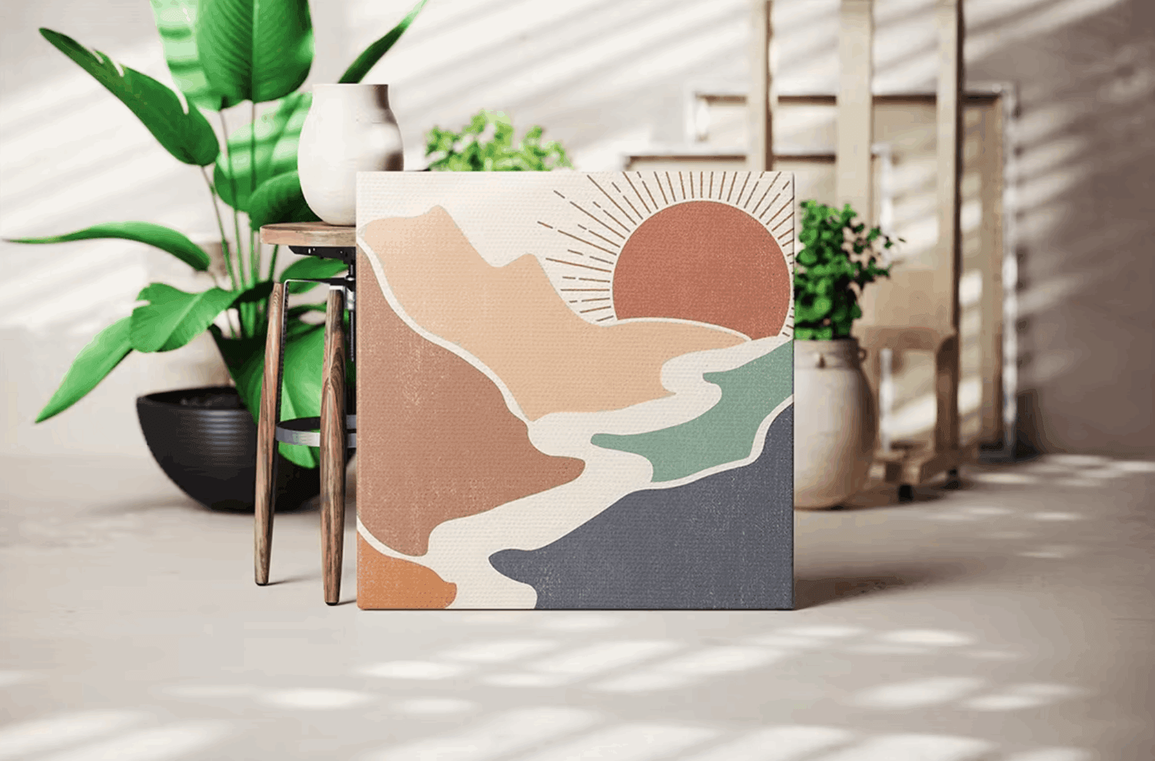 210Square Canvas Frame In Art Workshop Mockup - whaledesign