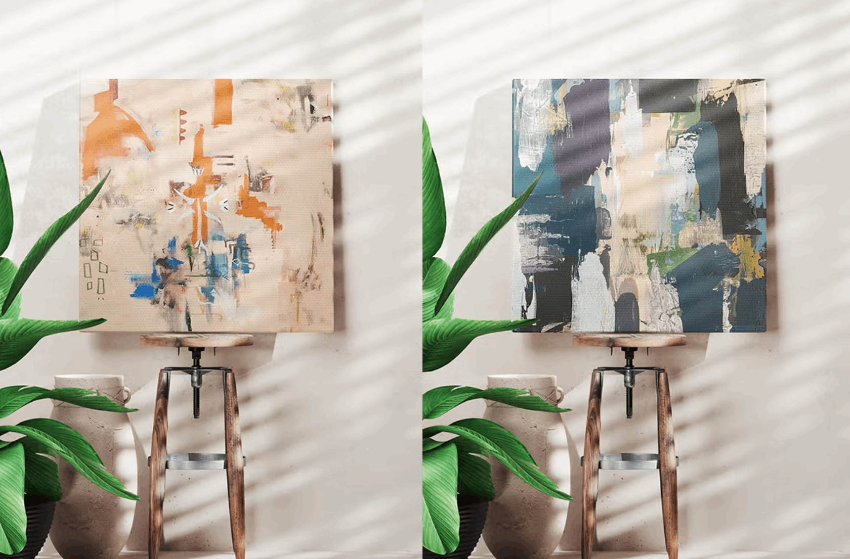 210Square Canvas Frame In Art Workshop Mockup