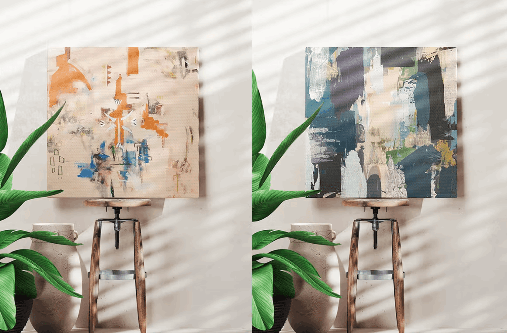 210Square Canvas Frame In Art Workshop Mockup - whaledesign