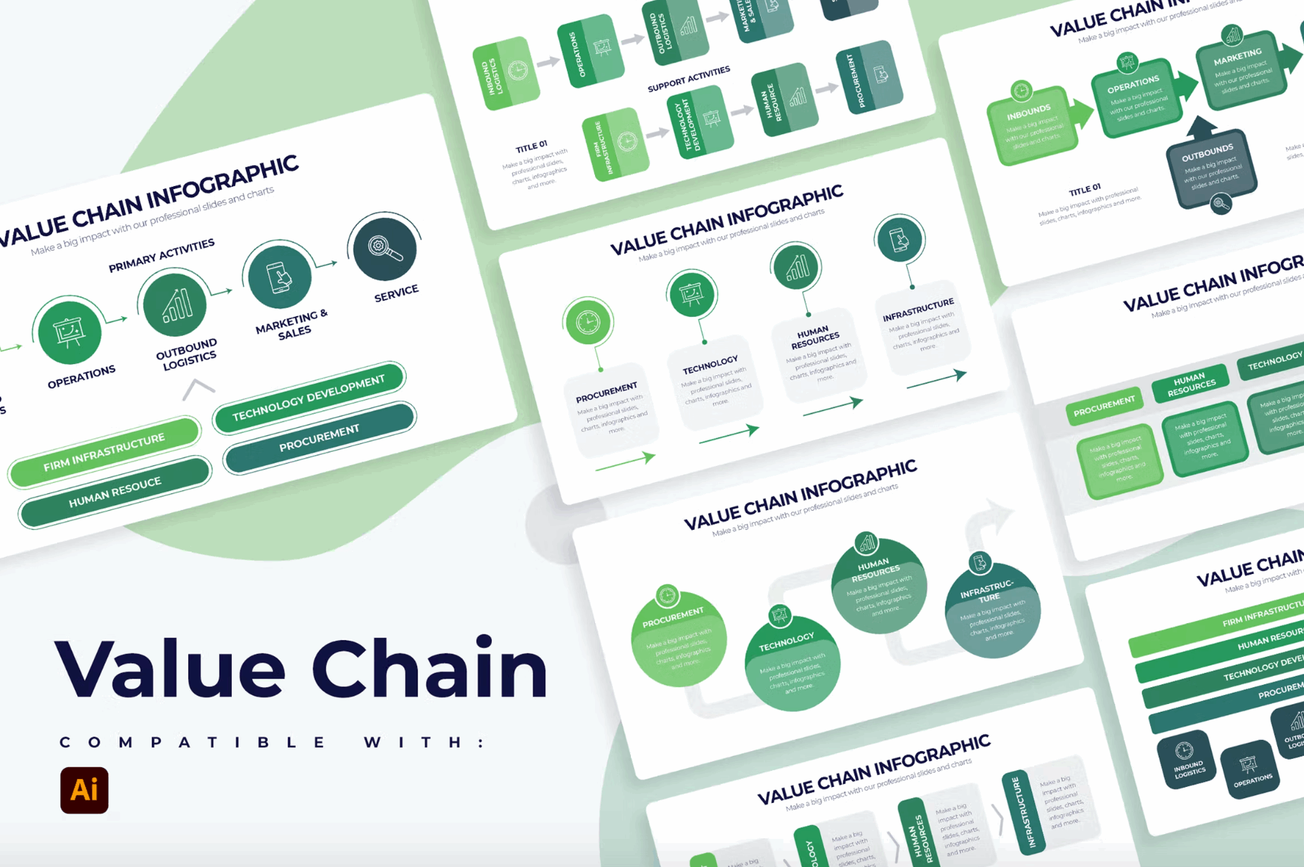 256Business Value Chain Illustrator Infographics