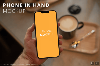 353POV iPhone 13 Pro Max in Hand Mockup in Cafe - whaledesign