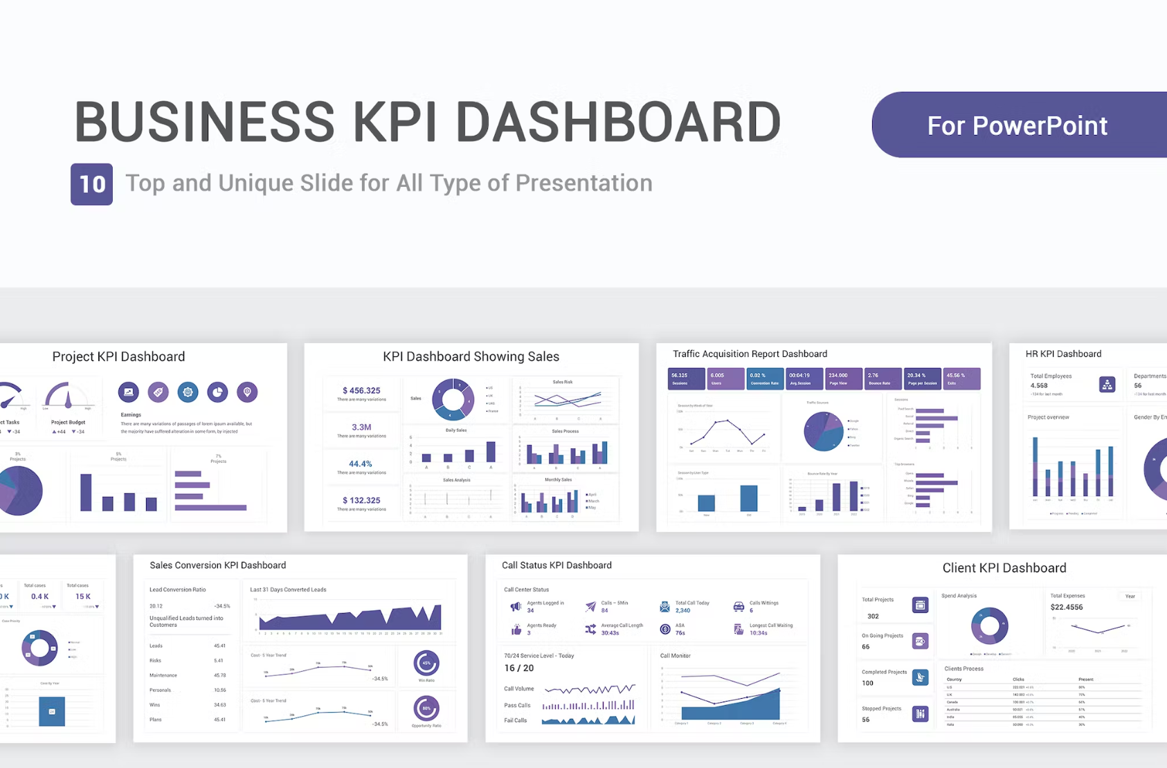 477Business KPI Dashboard Model PowerPoint Template - whaledesign