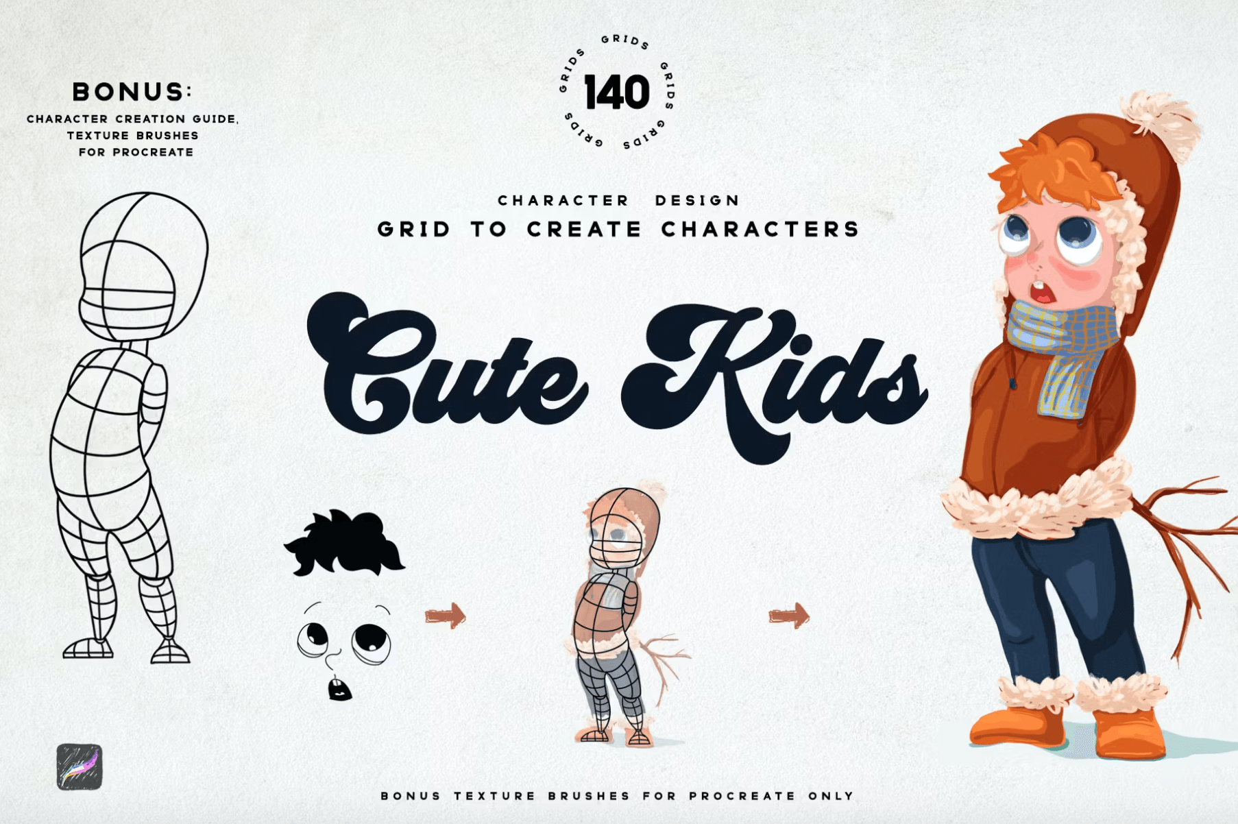 616 Cute Kids Grids for Procreate - whaledesign