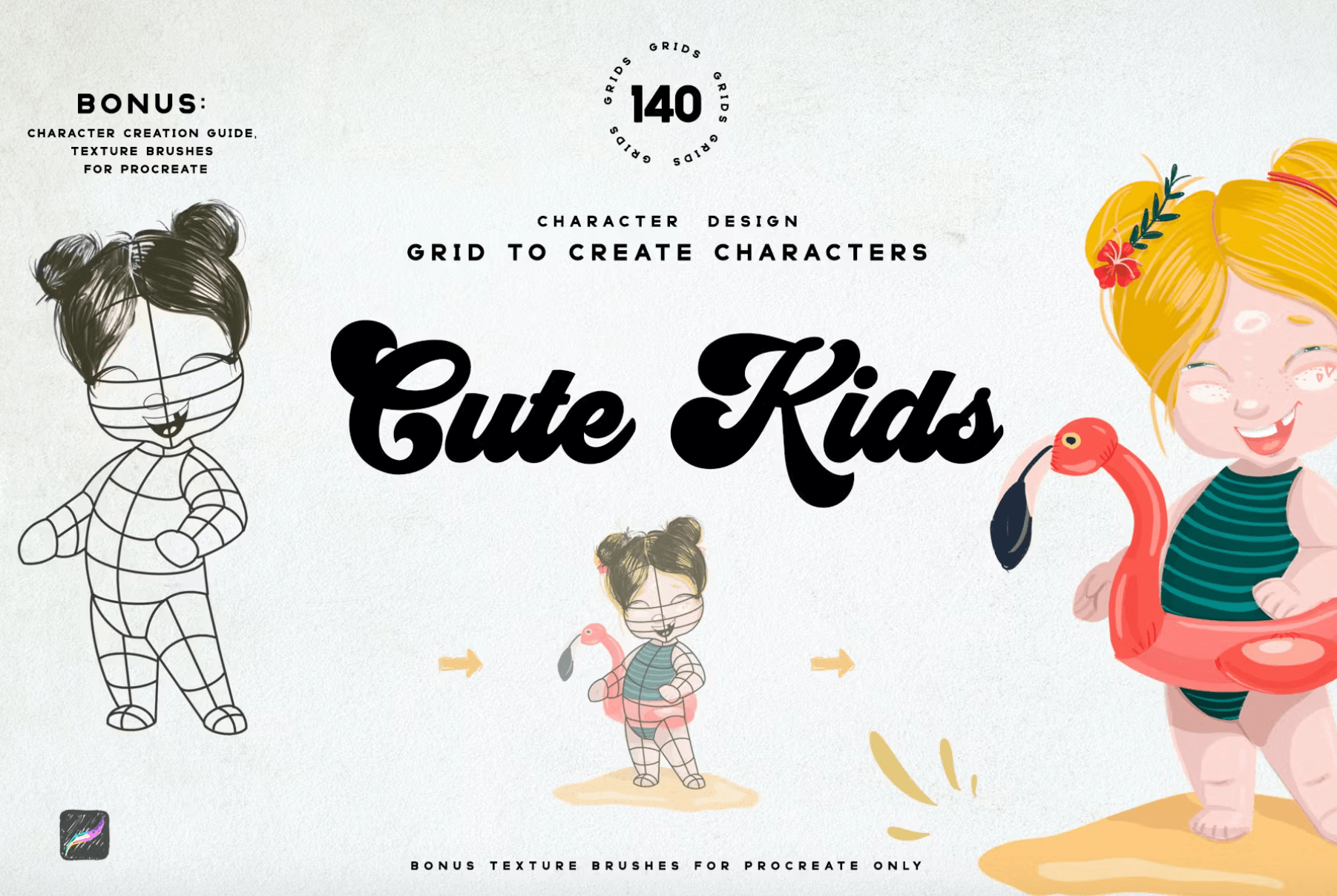 616 Cute Kids Grids for Procreate - whaledesign