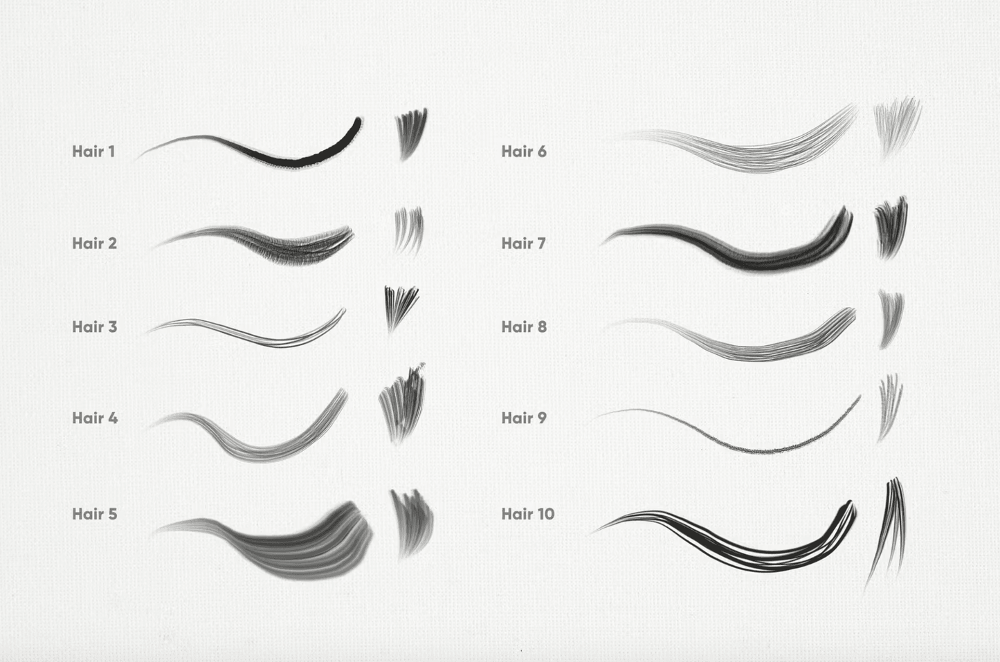 617 10 Hair Brushes Procreate - whaledesign