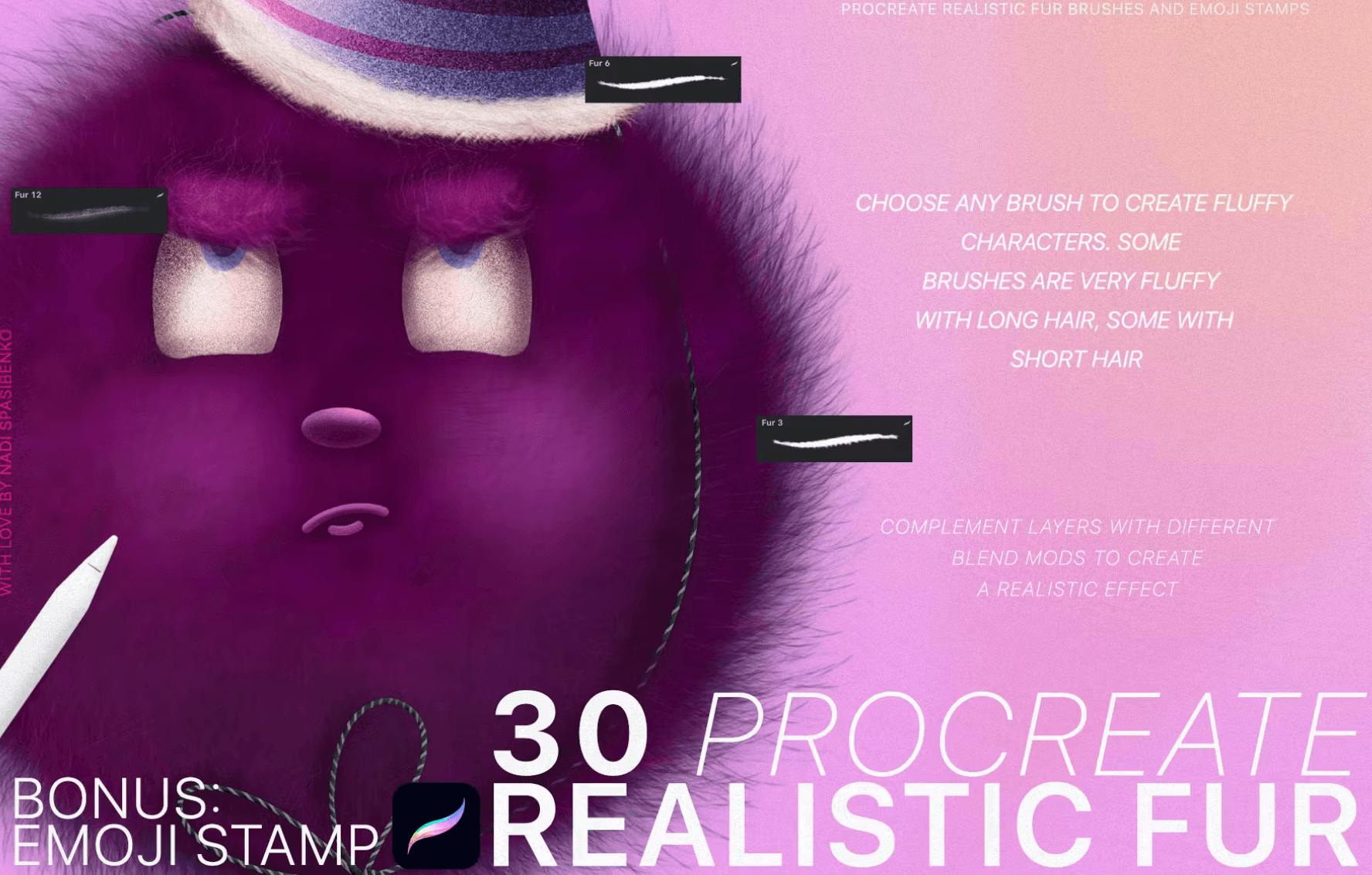 621 Procreate Realistic Fur & Emoji - whaledesign