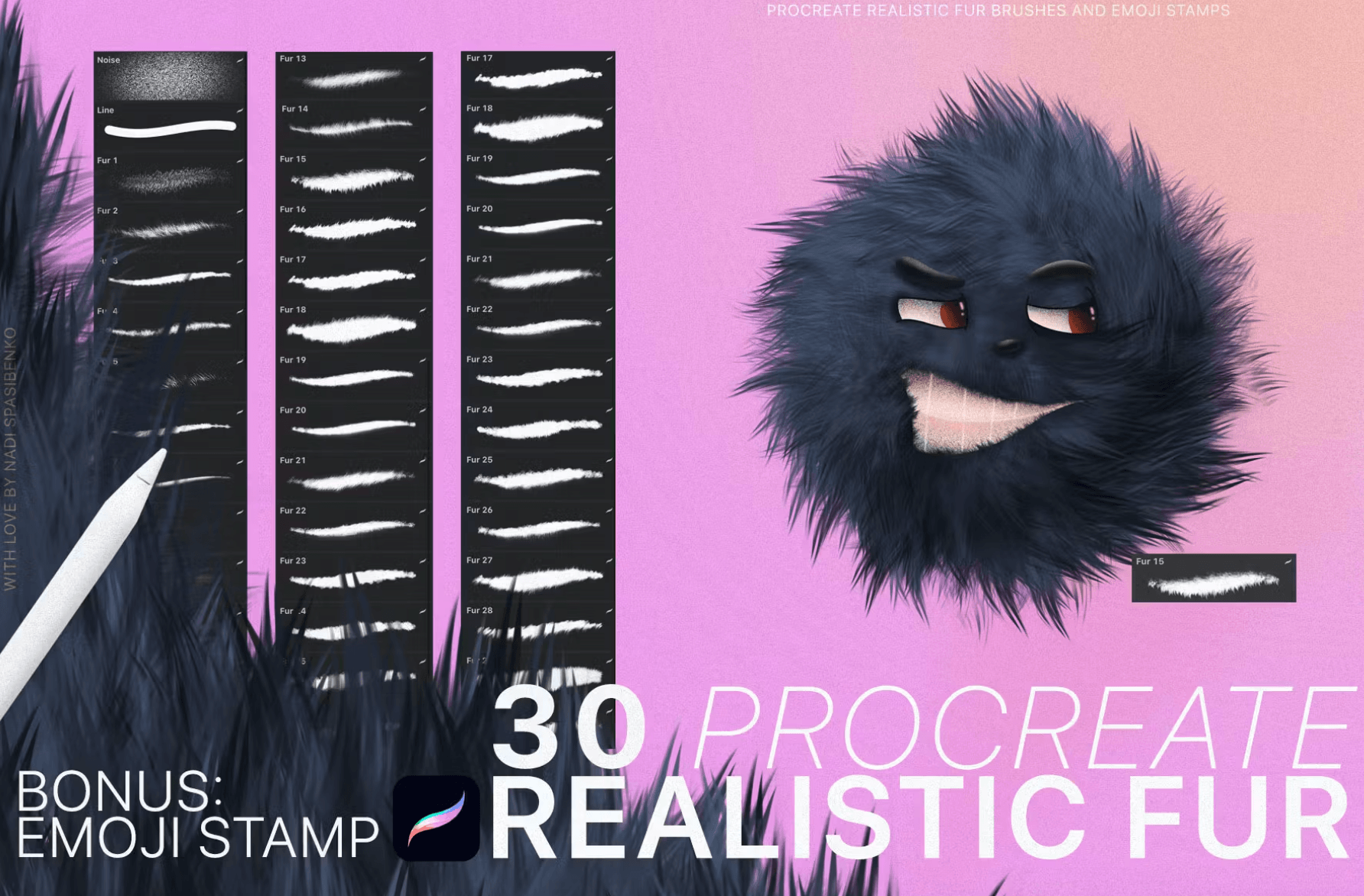 621 Procreate Realistic Fur & Emoji - whaledesign