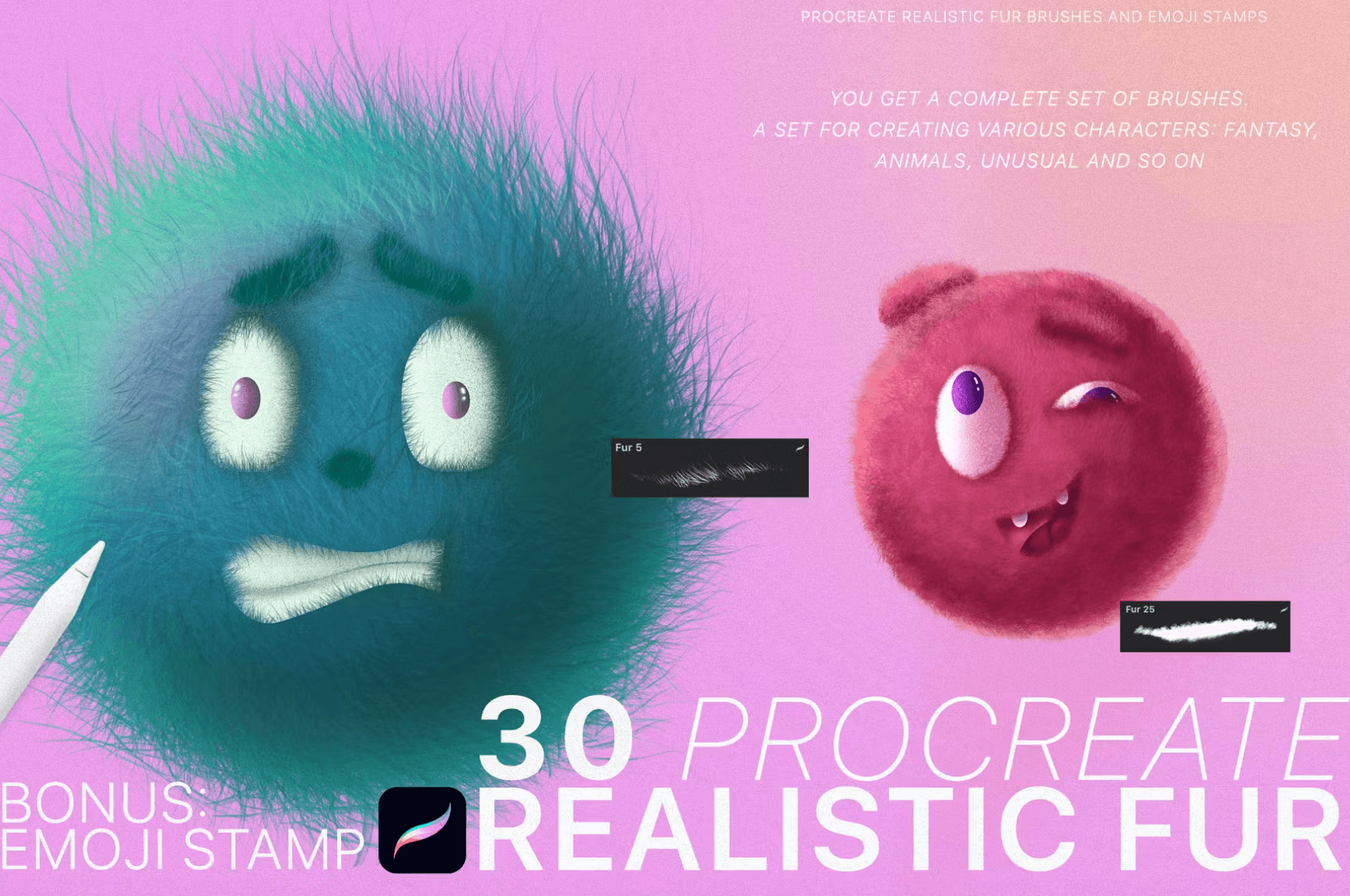 621 Procreate Realistic Fur & Emoji - whaledesign