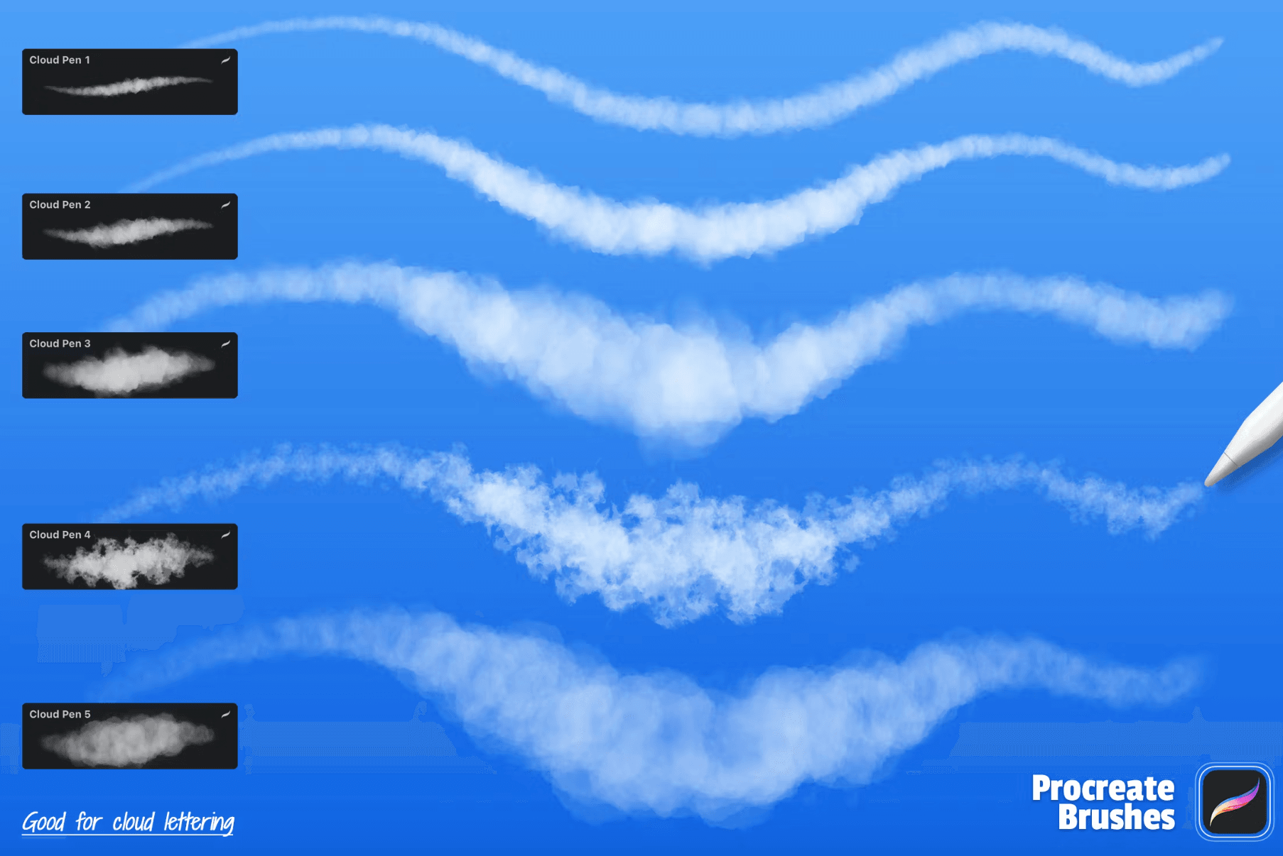 623 Clouds Procreate Brushes - whaledesign