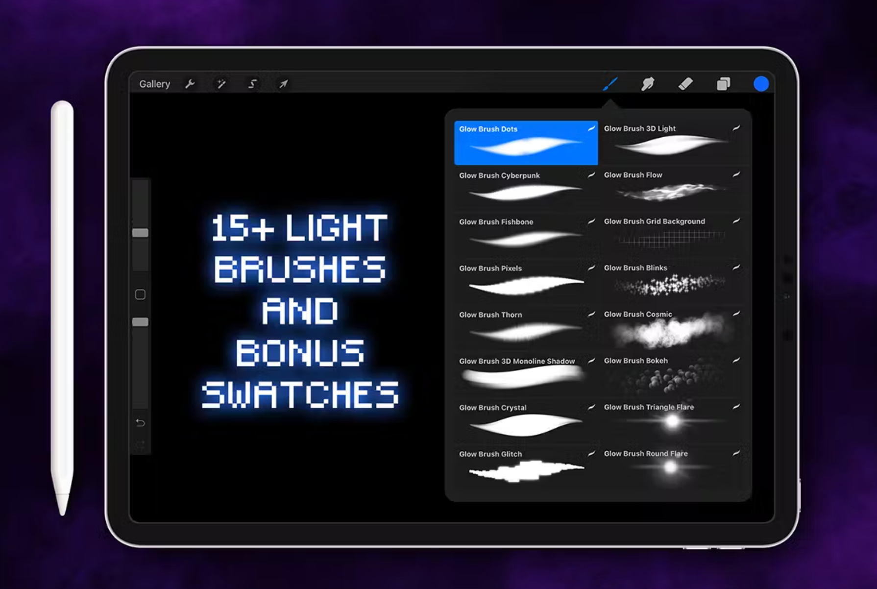 649 Procreate Glow Brushes - whaledesign