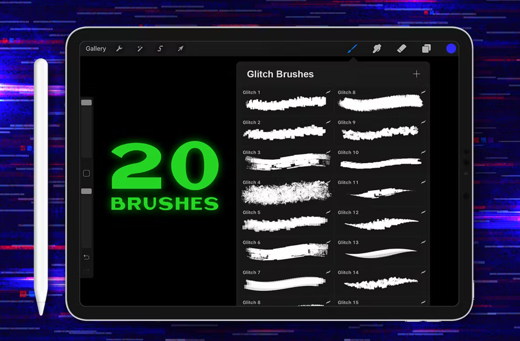 658 Procreate Glitch Lettering Brushes - whaledesign