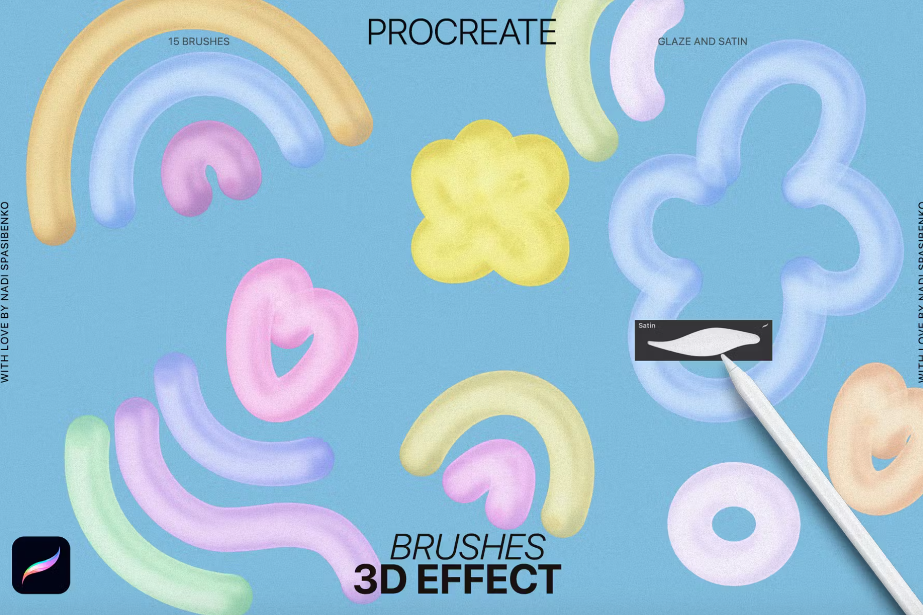 706 3D effect Procreate Brushes - whaledesign