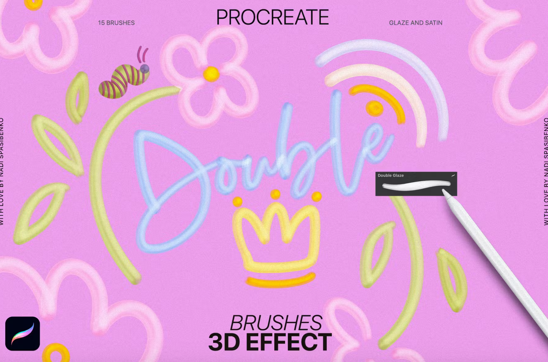 706 3D effect Procreate Brushes - whaledesign