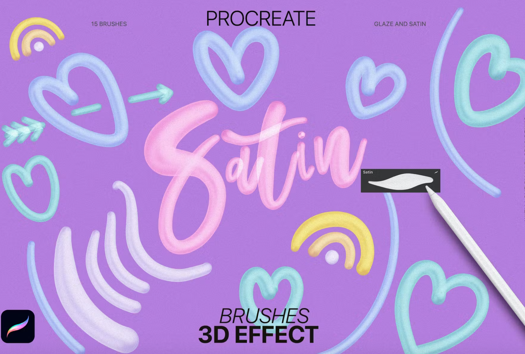 706 3D effect Procreate Brushes - whaledesign