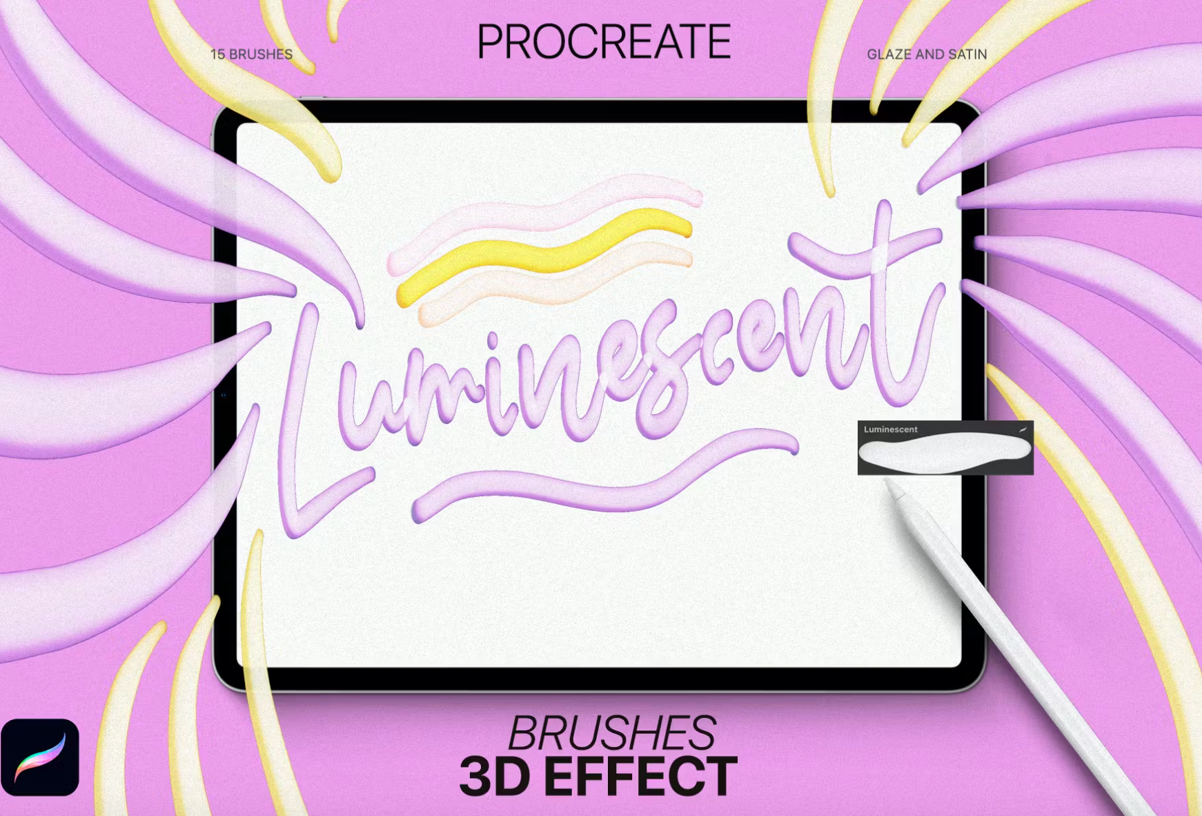 706 3D effect Procreate Brushes - whaledesign