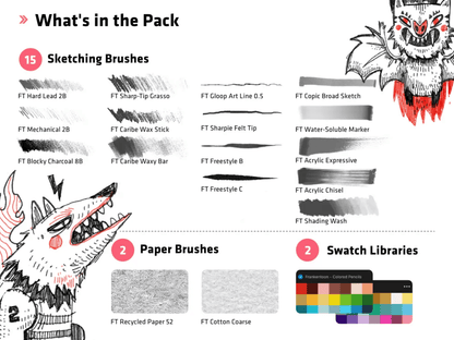 712 Procreate Sketch Tool Pack - whaledesign