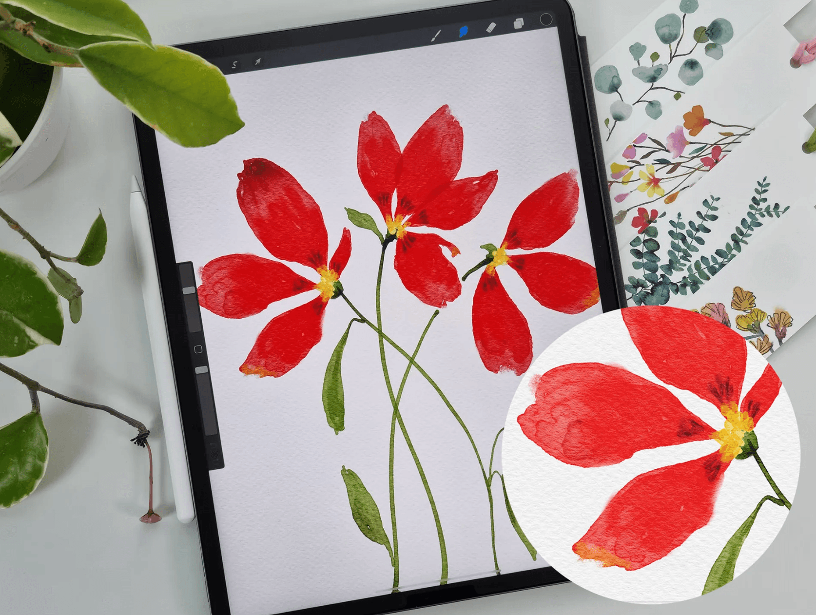 756 Procreate 20 Realistic Watercolor Brushes + 3 Textured Paper Set - whaledesign
