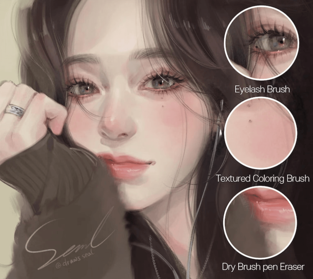 716 Procreate Portrait Brush Set with Full Texture - whaledesign