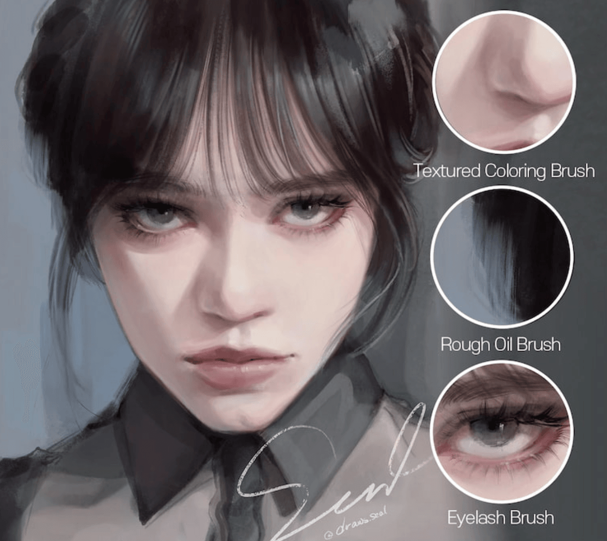 716 Procreate Portrait Brush Set with Full Texture - whaledesign