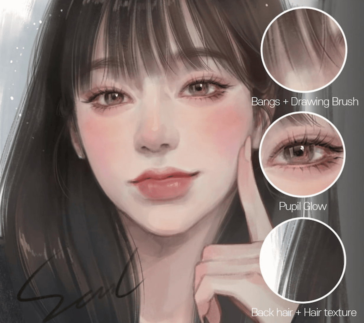 716 Procreate Portrait Brush Set with Full Texture - whaledesign