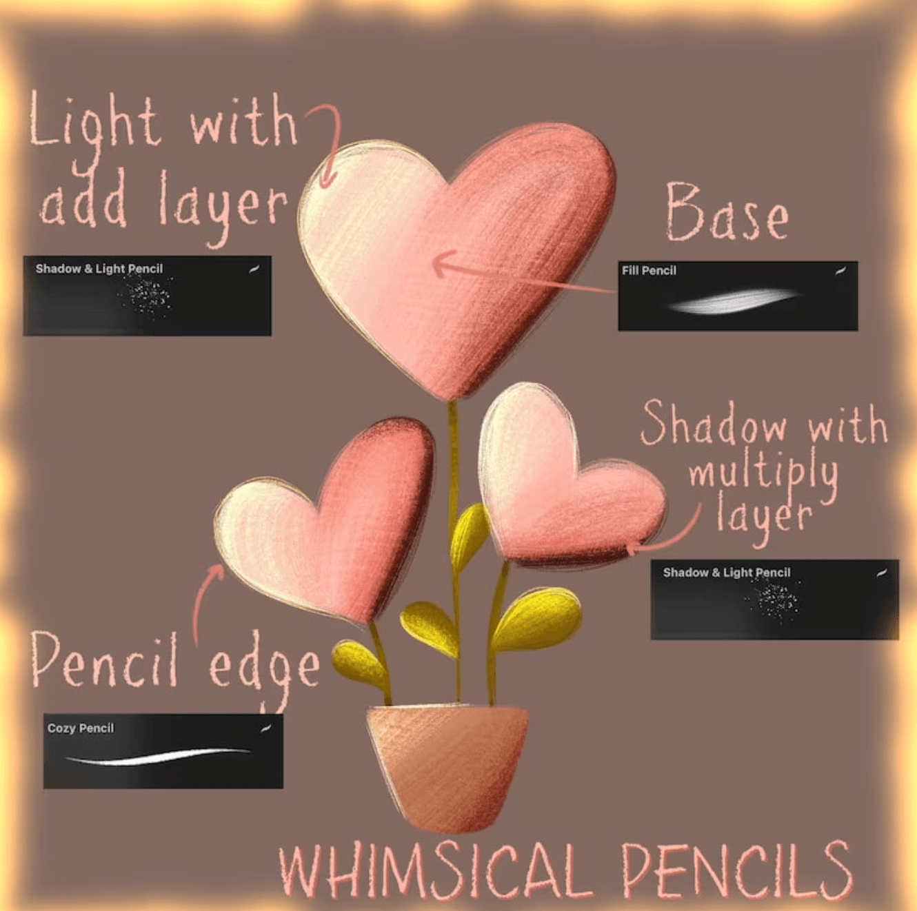 727 Procreate Childlike Vintage Pencil and Crayon Set - whaledesign