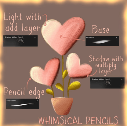 727 Procreate Childlike Vintage Pencil and Crayon Set - whaledesign