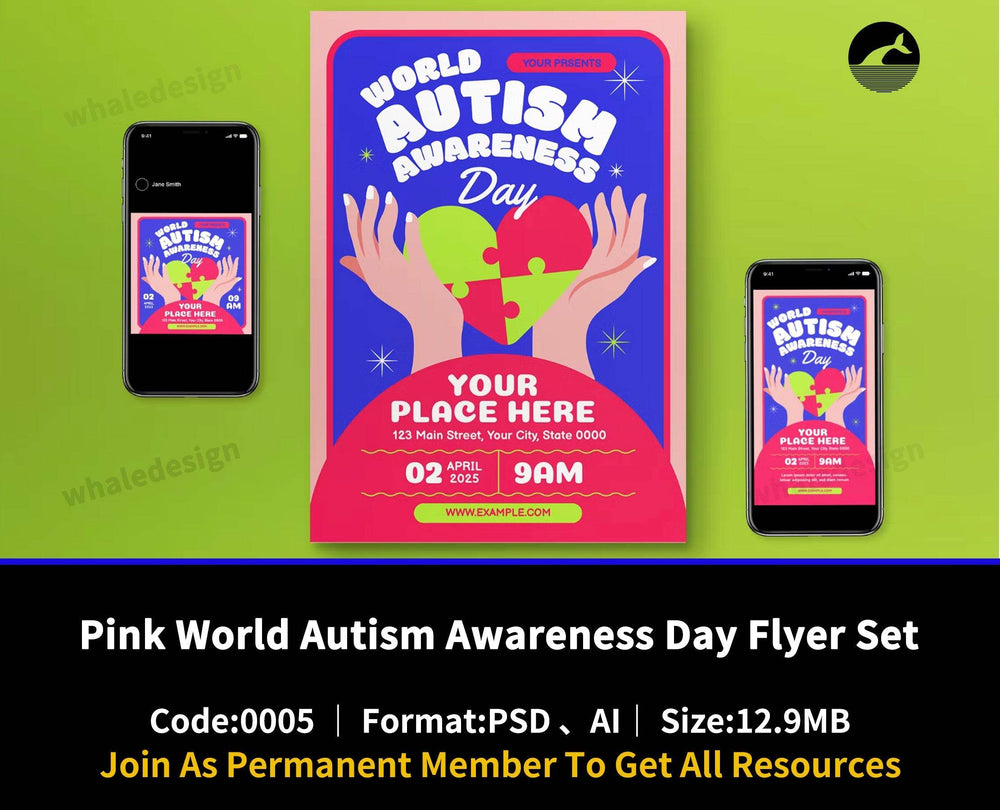 5Pink World Autism Awareness Day Flyer Set - whaledesign