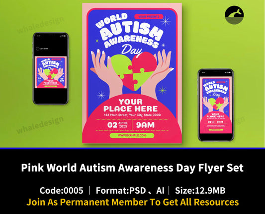 5Pink World Autism Awareness Day Flyer Set - whaledesign