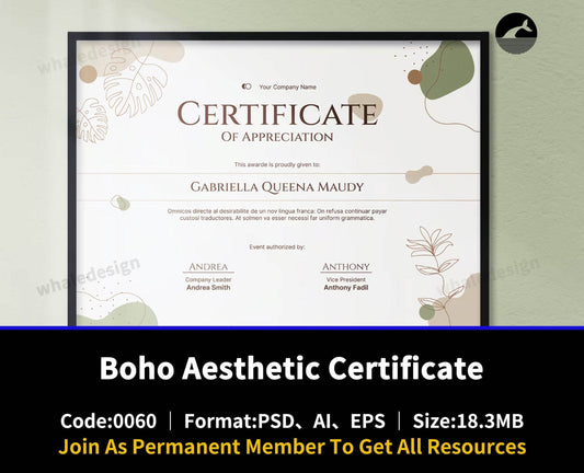 60Boho Aesthetic Certificate - whaledesign