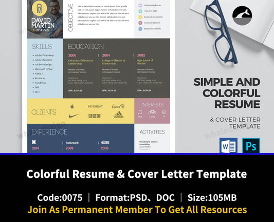 75Colorful Resume & Cover Letter Template - whaledesign