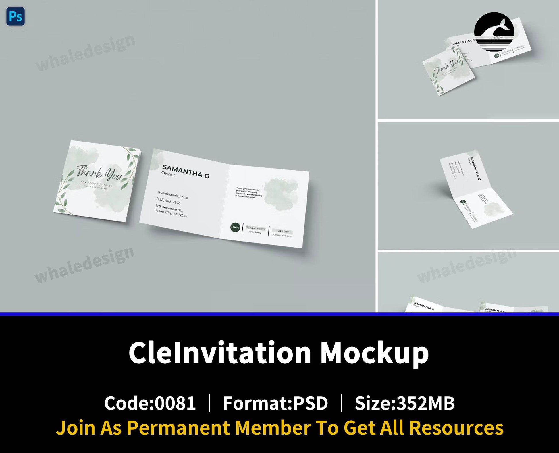81Clean Square Greeting Card / Invitation Mockup - whaledesign