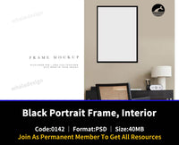 142Frame Mockup #2686, Black Portrait Frame, Interior - whaledesign