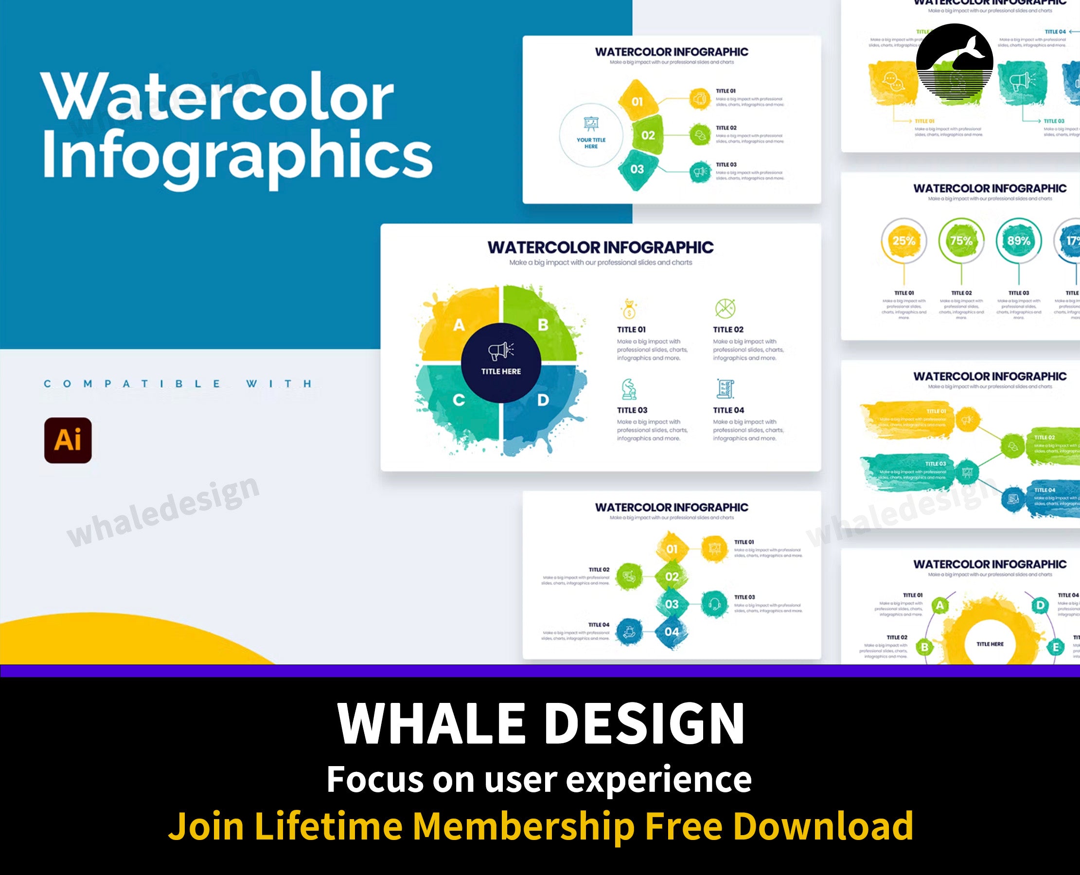 289Aesthetic Watercolor Illustrator Infographics - whaledesign