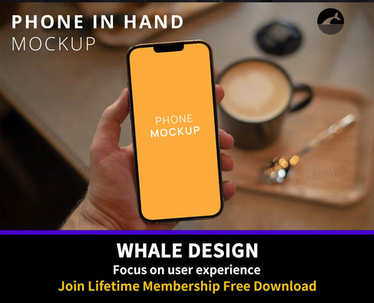 353POV iPhone 13 Pro Max in Hand Mockup in Cafe - whaledesign