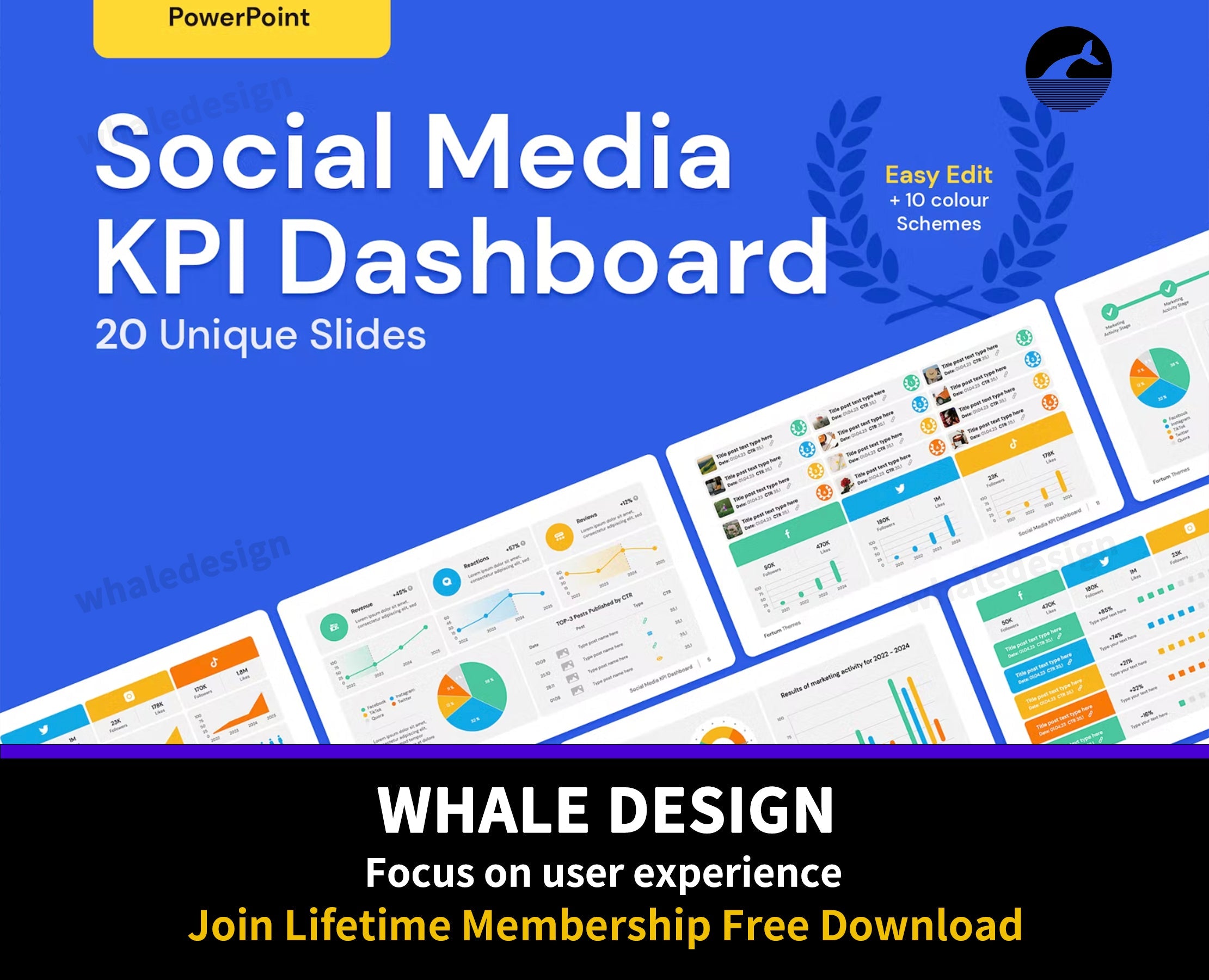 489Social Media KPI Dashboard for PowerPoint - whaledesign