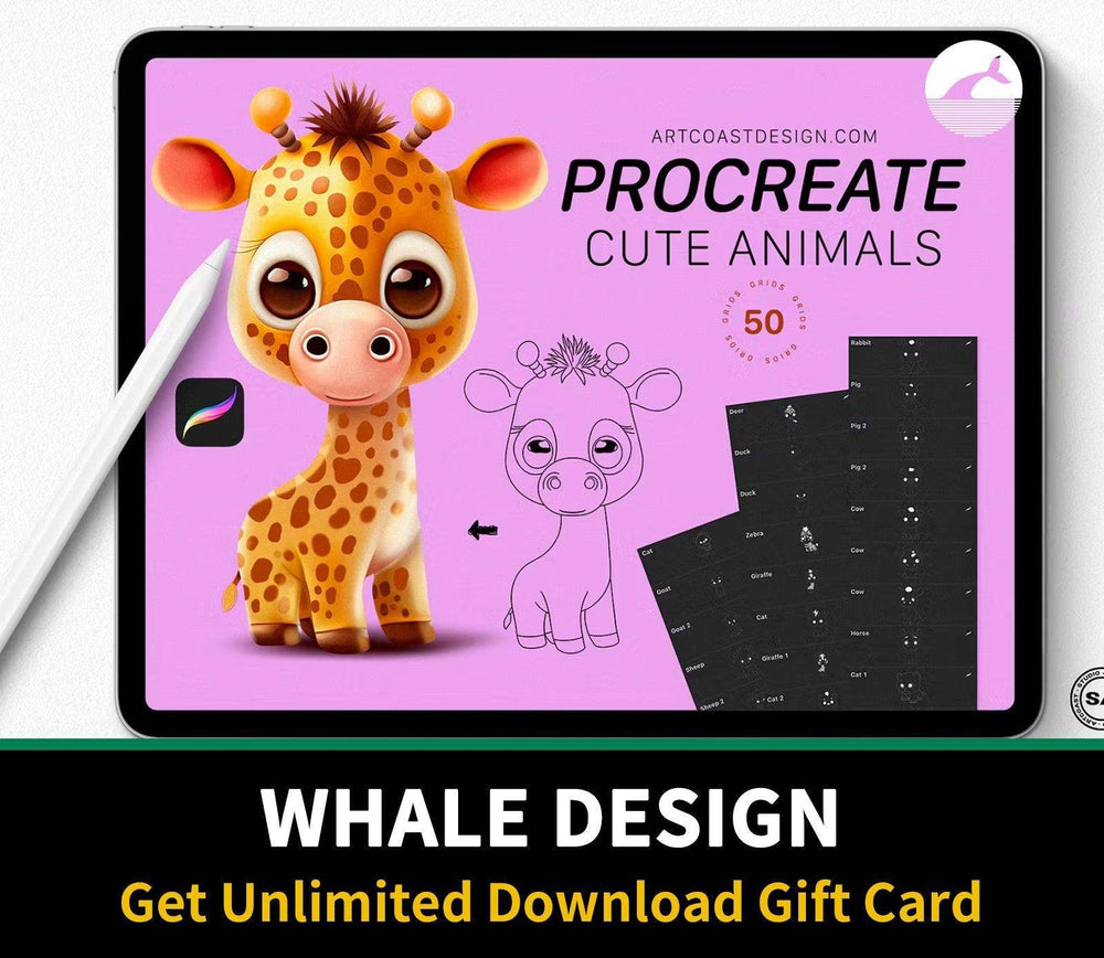 542Procreate Cute Animals Grids - whaledesign