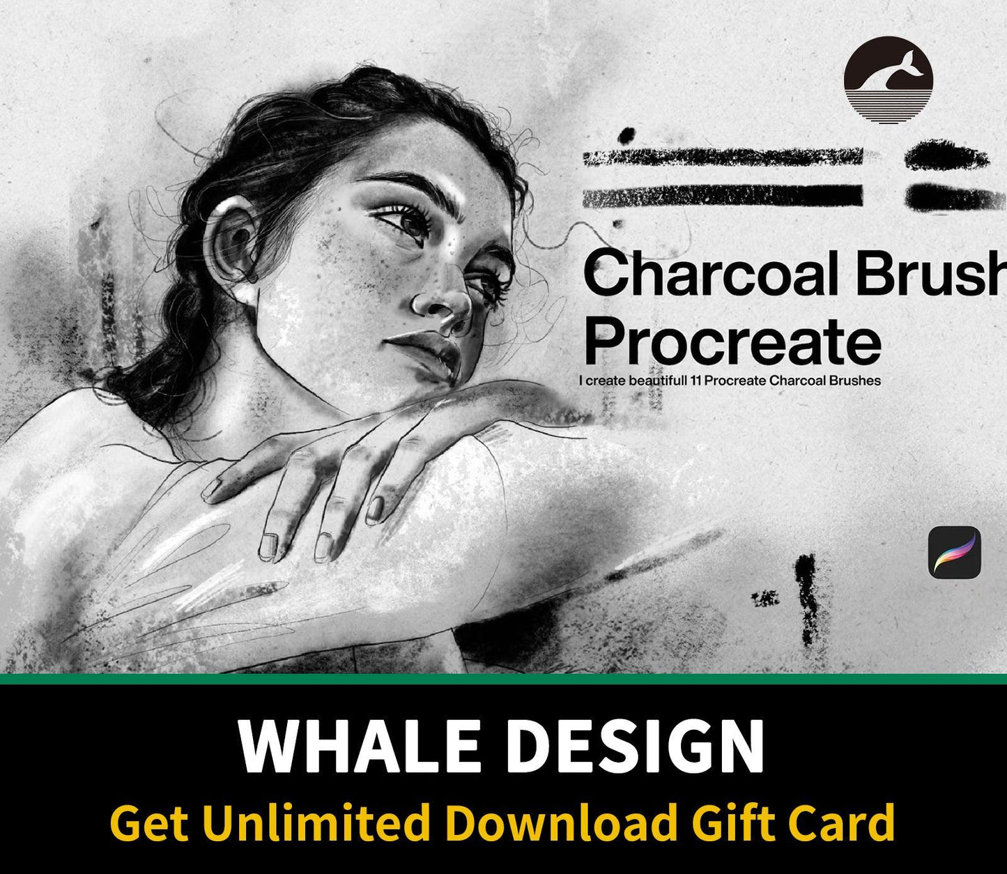 546 10 Charcoal Brushes Procreate - whaledesign